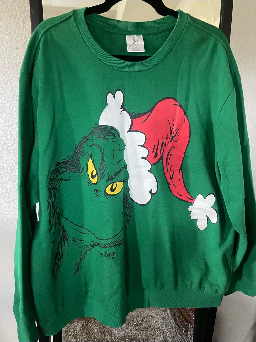 Women's Green Graphic Holiday Crewneck Sweatshirt featuring The Grinch